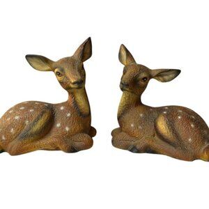 Pair Of Vintage Hand-Painted Fawn Deer Figurines